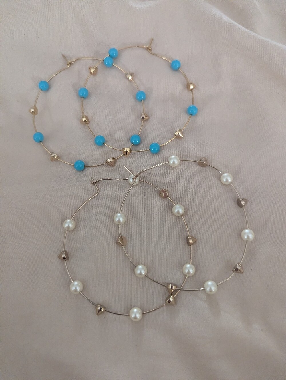 Stella Gold Hoop Earrings with Turquoise Beads & Ivory Pearls - Women Jewelry